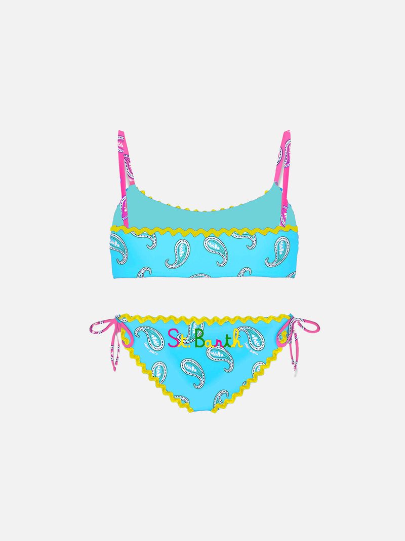 Bikini da bambina a bralette con stampa paisley