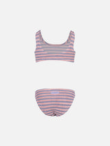 Girl pink and lilac striped classic crinkle bikini Baker