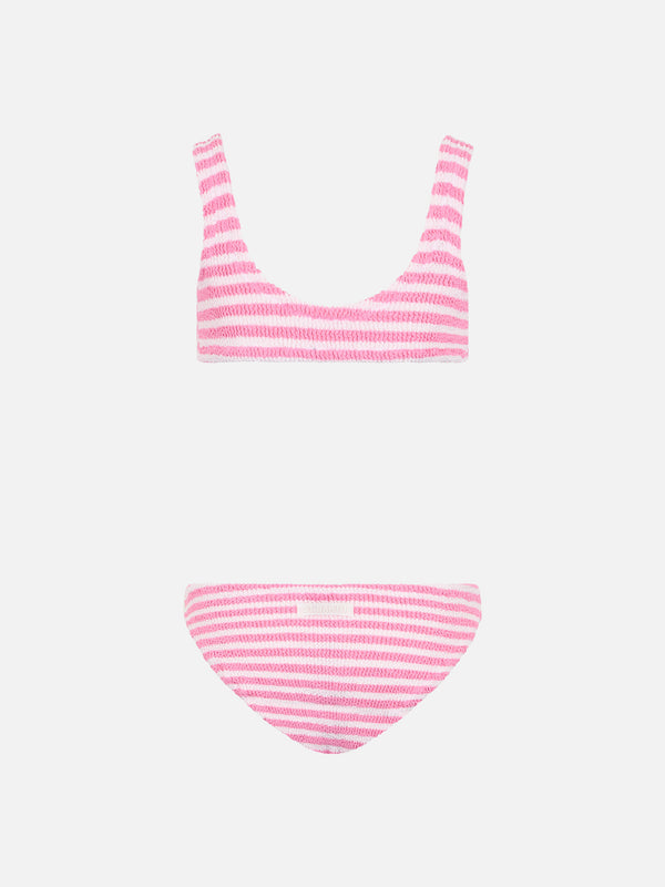 Girl pink striped classic crinkle bikini Baker