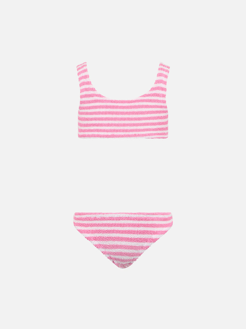 Bikini a triangolo Baker in crinkle a righe rosa