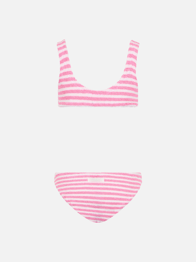 Bikini a triangolo Baker in crinkle a righe rosa