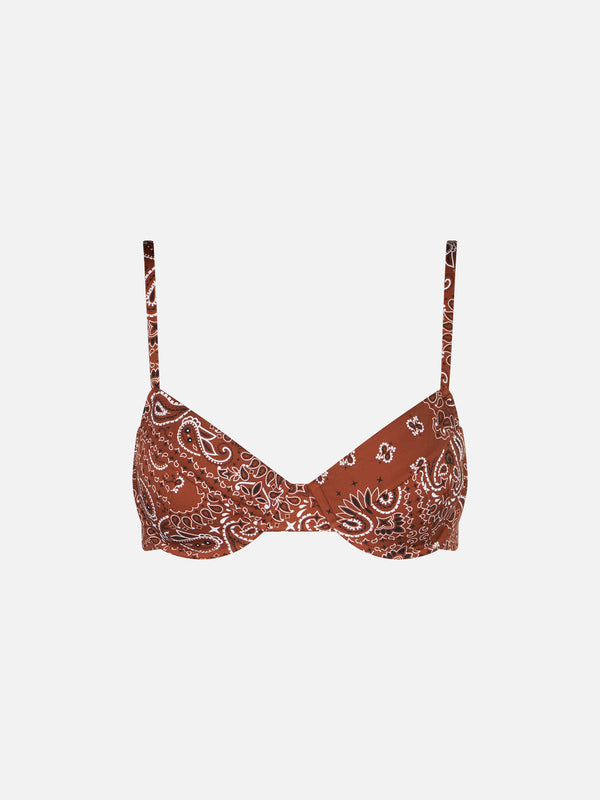 Brown bandanna print underwired bralette