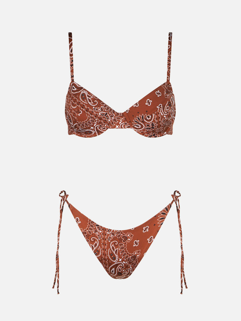 Damen-Bralette-Bikini mit Bandana-Print