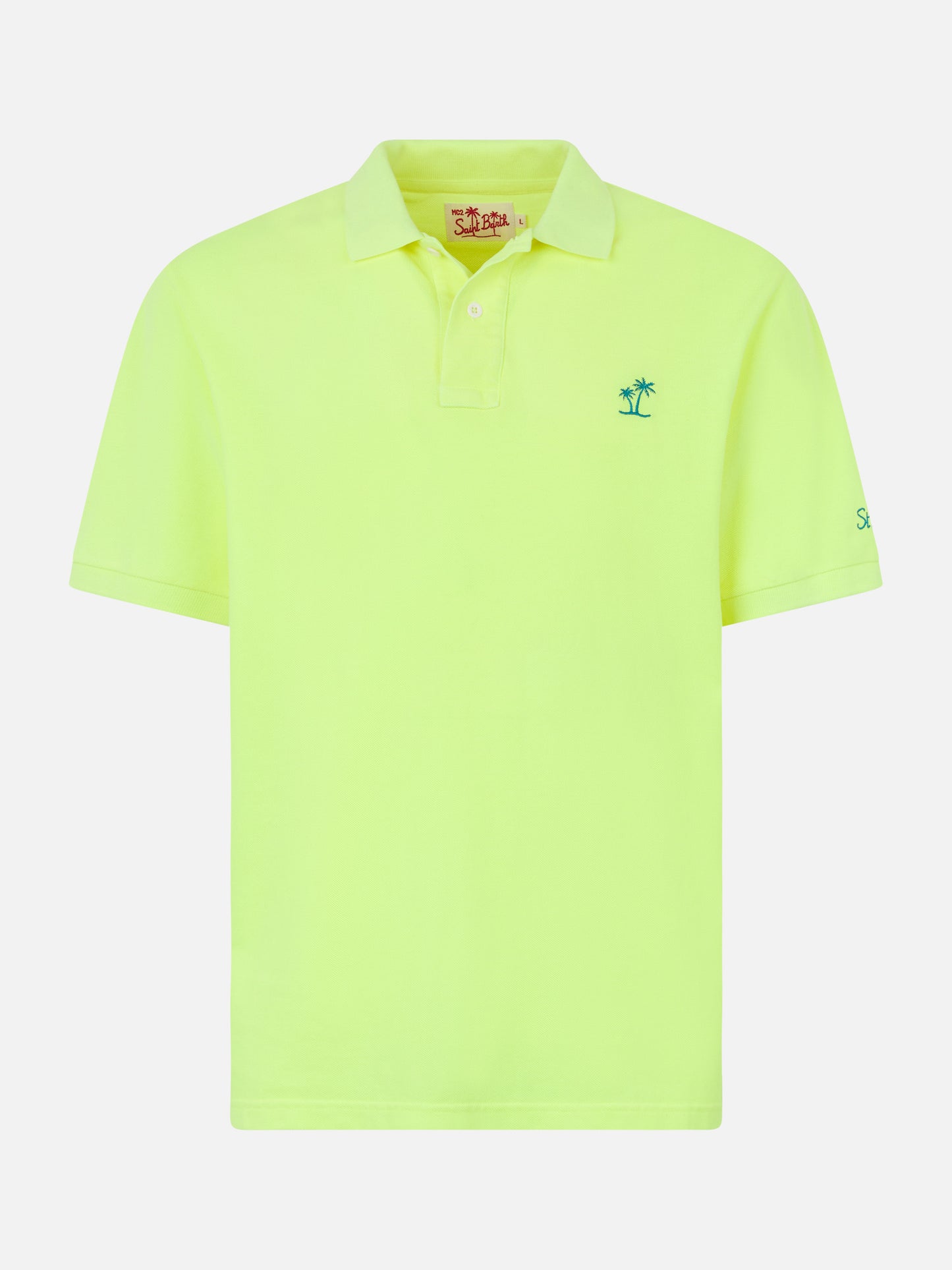 Herren-Poloshirt aus fluogelbem Piquet mit St. Barth-Logo und Vintage-Effekt