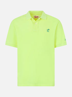 Herren-Poloshirt aus fluogelbem Piquet mit St. Barth-Logo und Vintage-Effekt