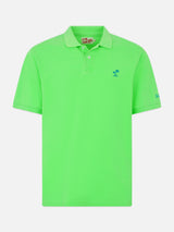 Polo da uomo in piquet verde fluo con logo St. Barth ed effetto vintage