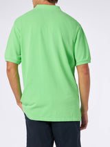 Polo da uomo in piquet verde fluo con logo St. Barth ed effetto vintage