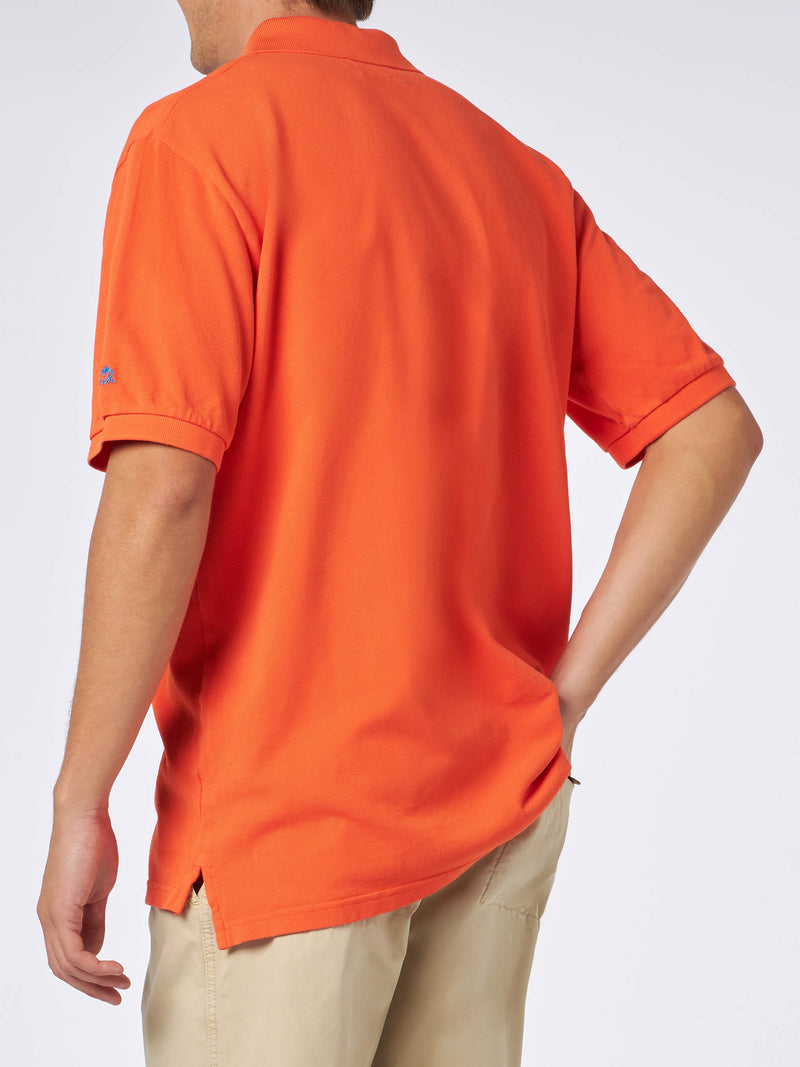 Polo da uomo in piquet arancione con logo St. Barth ed effetto vintage