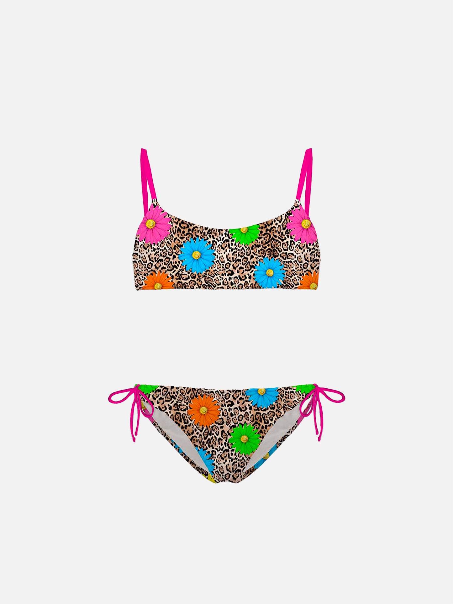 Bikini da bambina a bralette con stampa leopardata