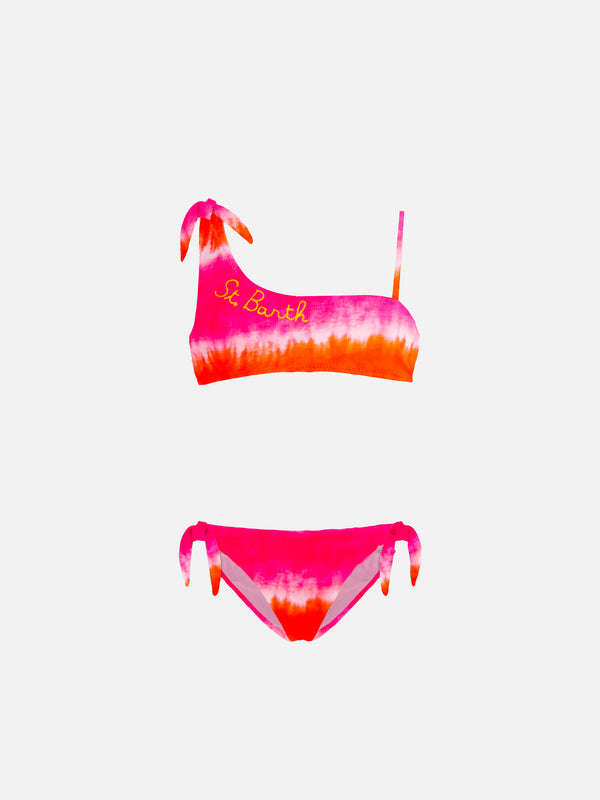 Mädchen-Bikini „Tye Die“ in Orange und Fuchsia