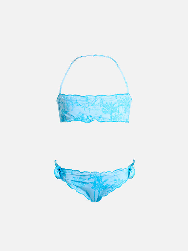 Girl classic bandeau bikini Emy with toile de jouy print