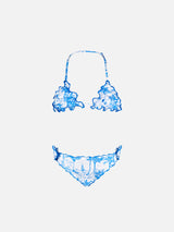 Bikini da bambina a triangolo con stampa toile de jouy