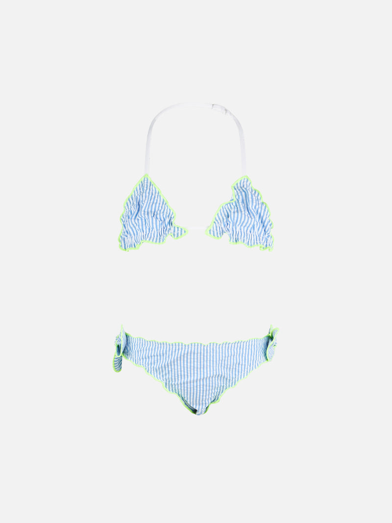 Girl triangle seersucker bikini with stripes