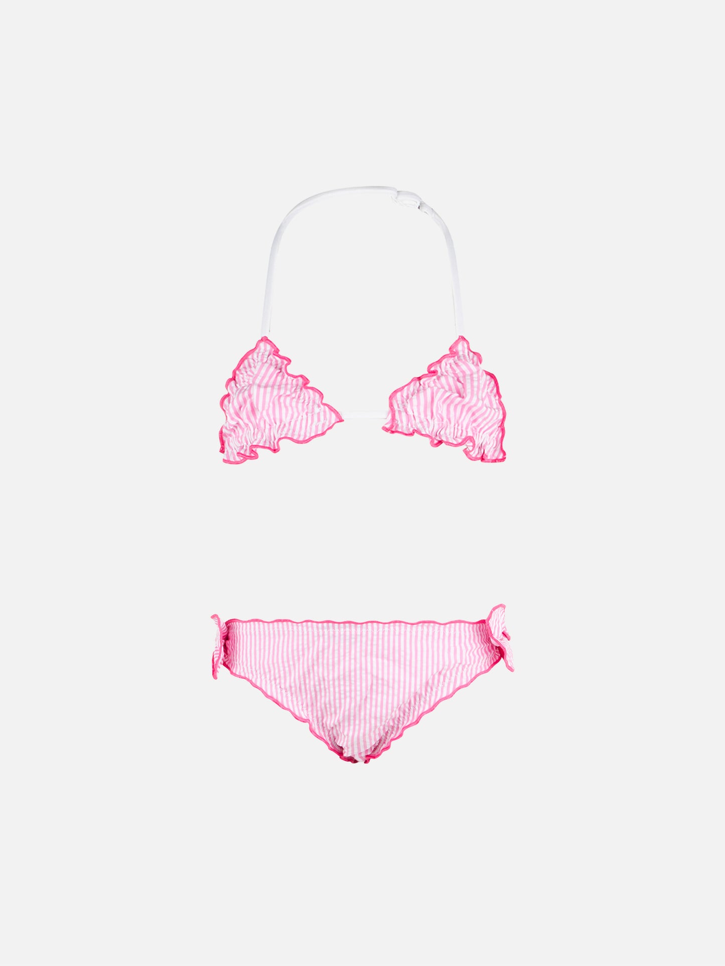 Mädchen-Triangel-Seersucker-Bikini mit Streifen