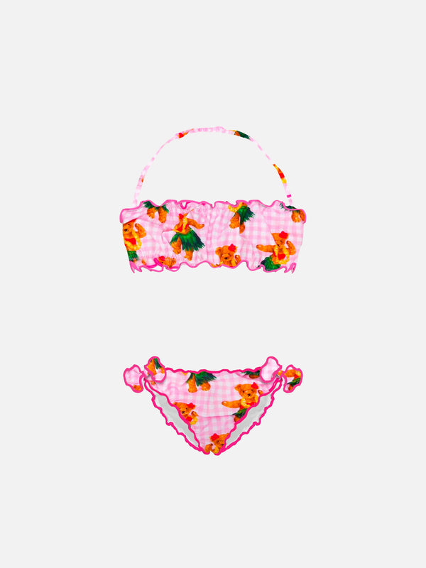 Bandeau-Bikini für Mädchen mit Hawaii-Bären-Print