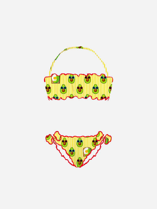 Bikini da bambina a fascia con stampa avocado