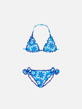 Bikini da bambina a triangolo con stampa maiolica