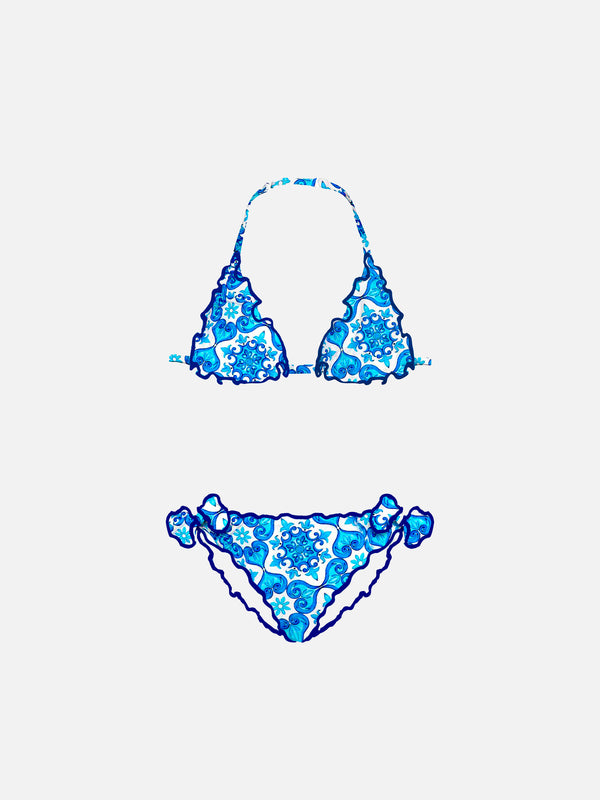 Mädchen-Triangel-Bikini mit Majolika-Print