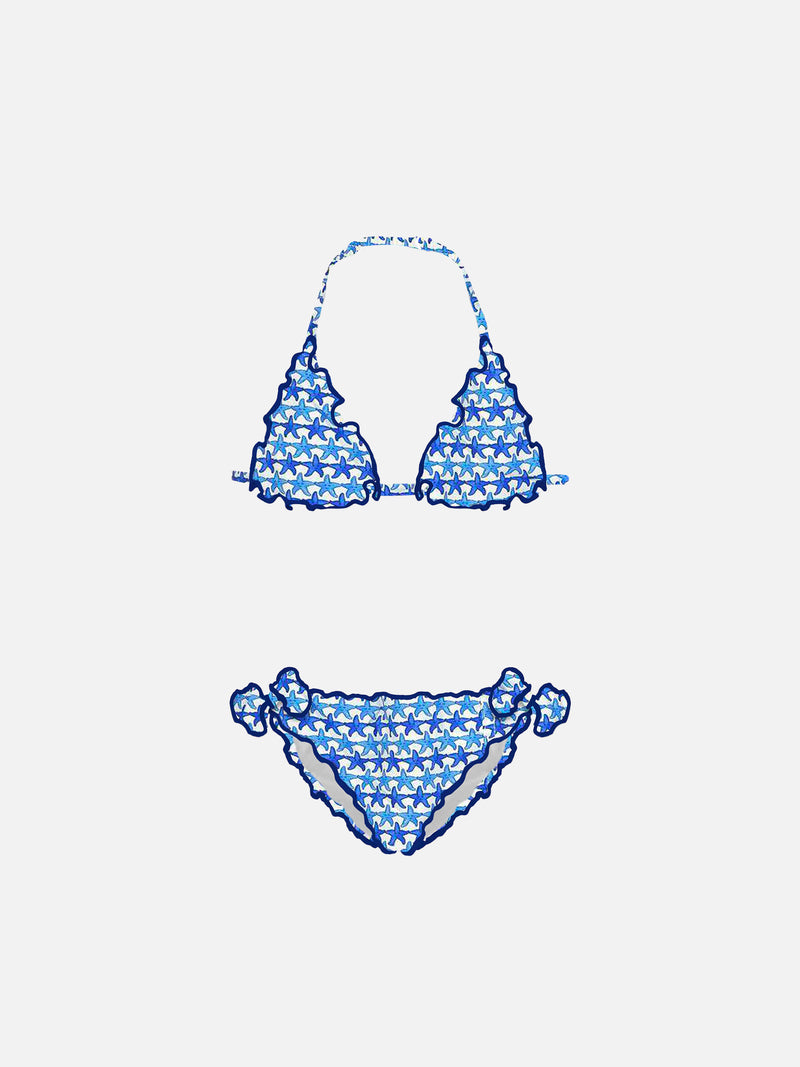 Bikini da bambina a triangolo con stampa stelle marine