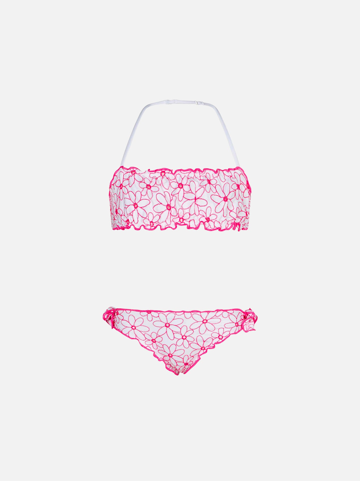 Girl bandeau bikini with daisy embroidery