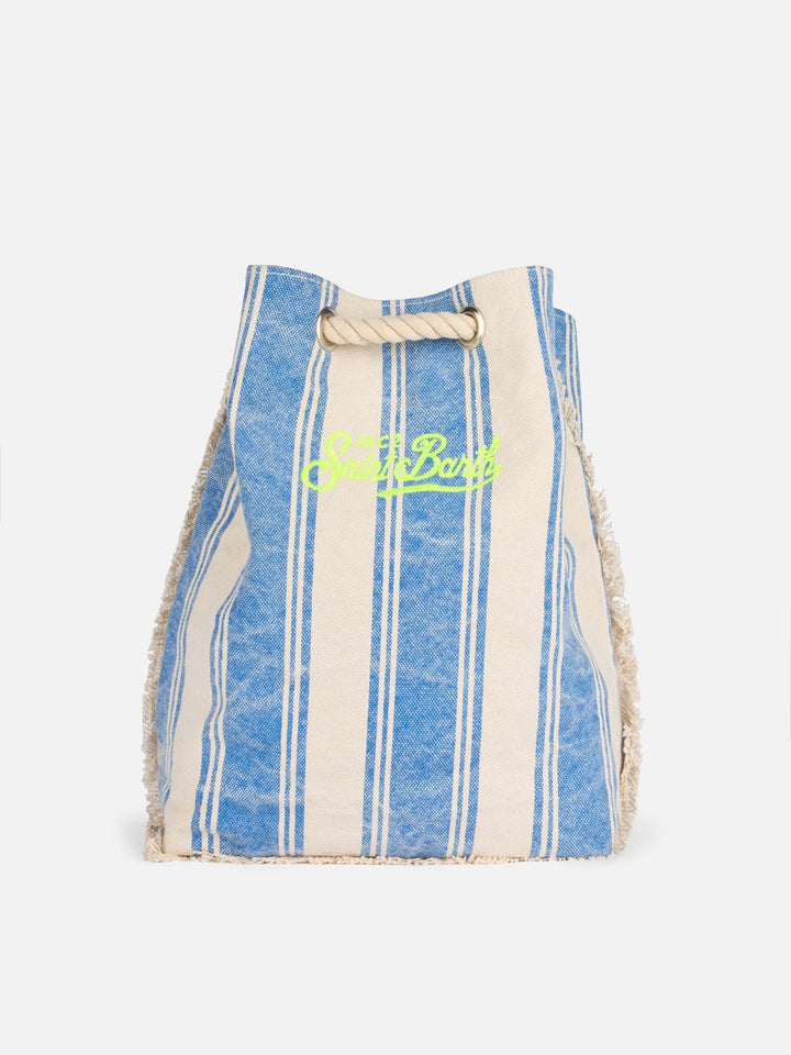Boat canvas backpack with white and light blue stripes