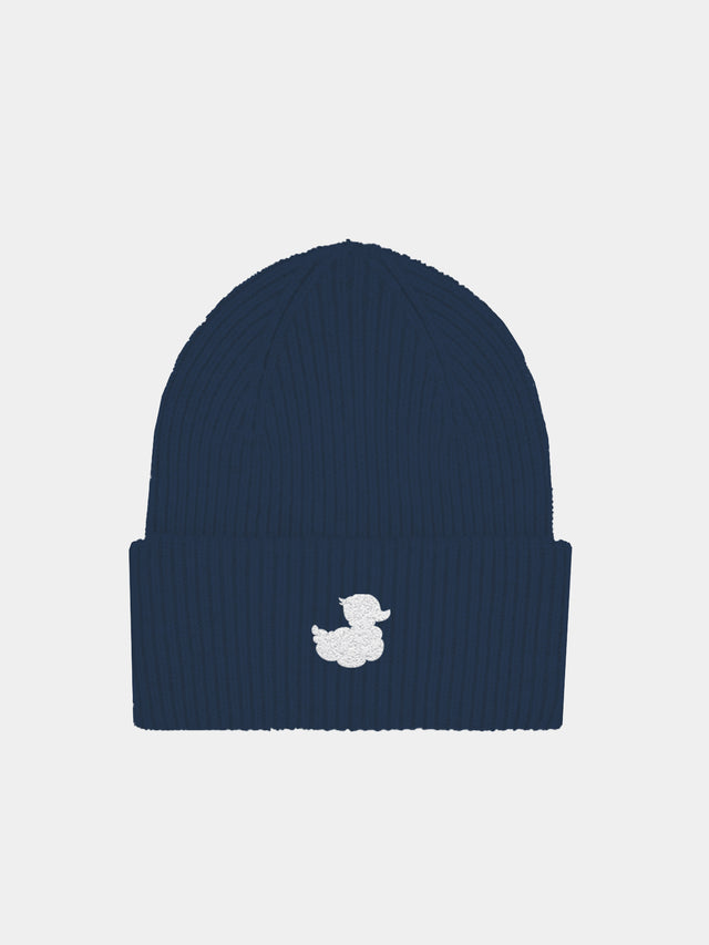 Blue ribbed beanie with ducky patch | COCCOLEBIMBI SPECIAL EDITION