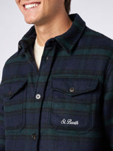 Man wooly tartan overshirt with pockets and patches