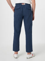 Man navy blue linen Calais pants with drawstring