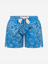 Boy mid-length swim-shorts Caprese Jr with denim bandanna print