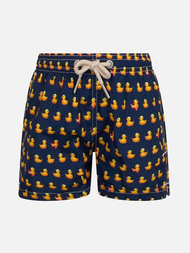 Boy lightweight fabric swim-shorts Jean Lighting with ducky print