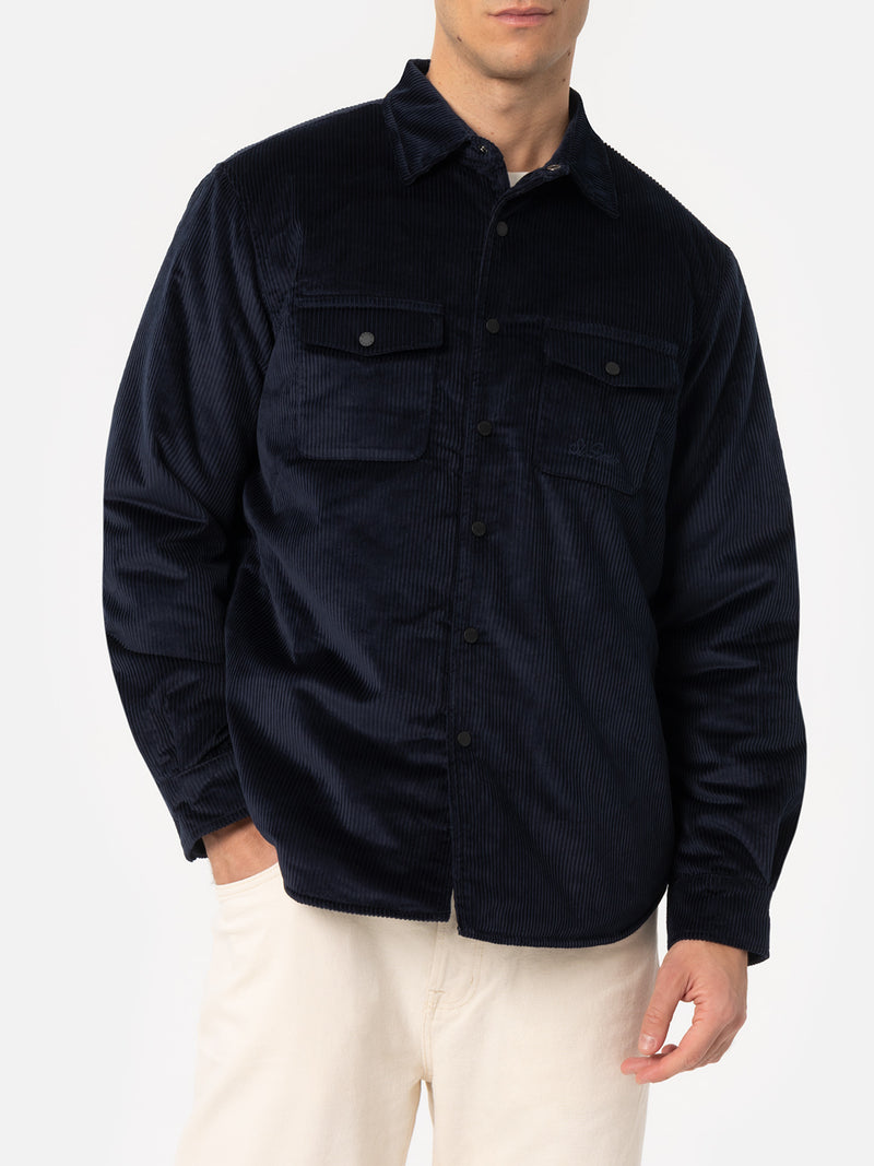 Man navy blue corduroy overshirt Chalet with St. Barth embroidery