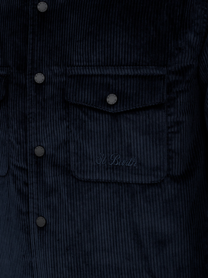 Man navy blue corduroy overshirt Chalet with St. Barth embroidery