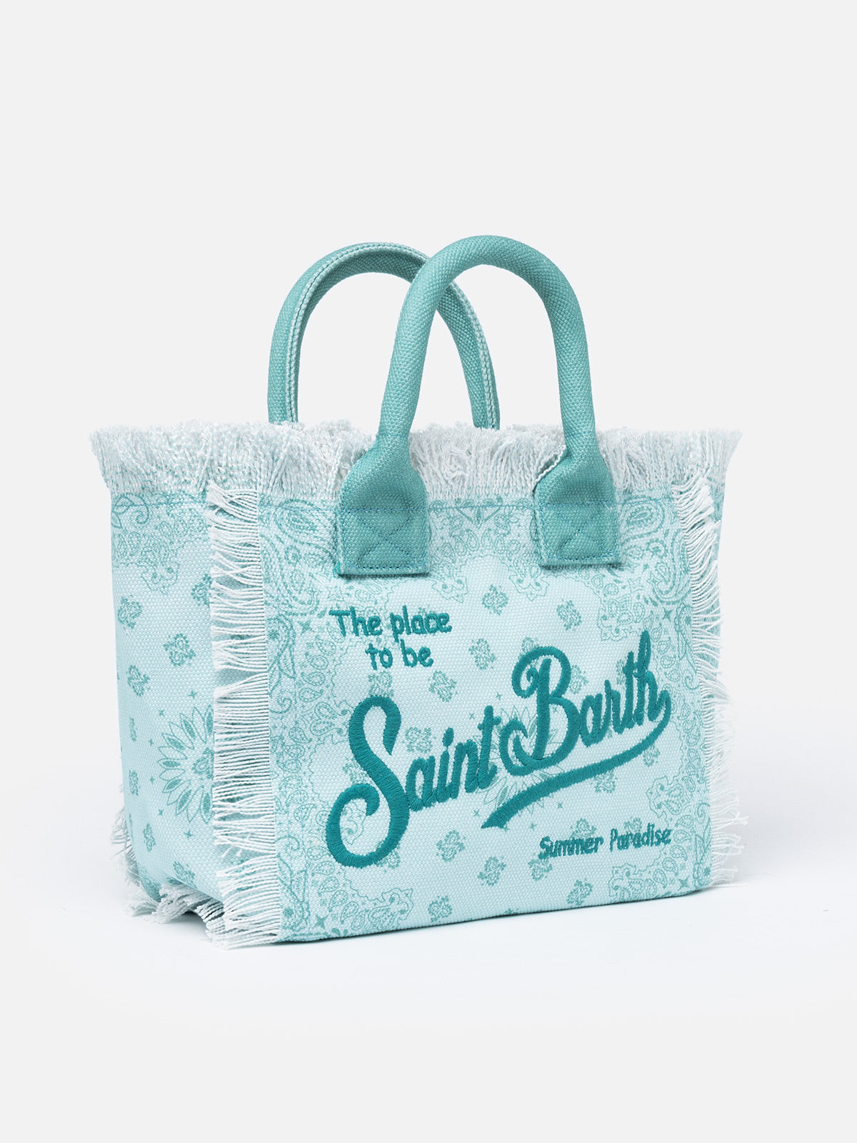 Borsa a mano Colette bandana in tela di cotone verde acqua