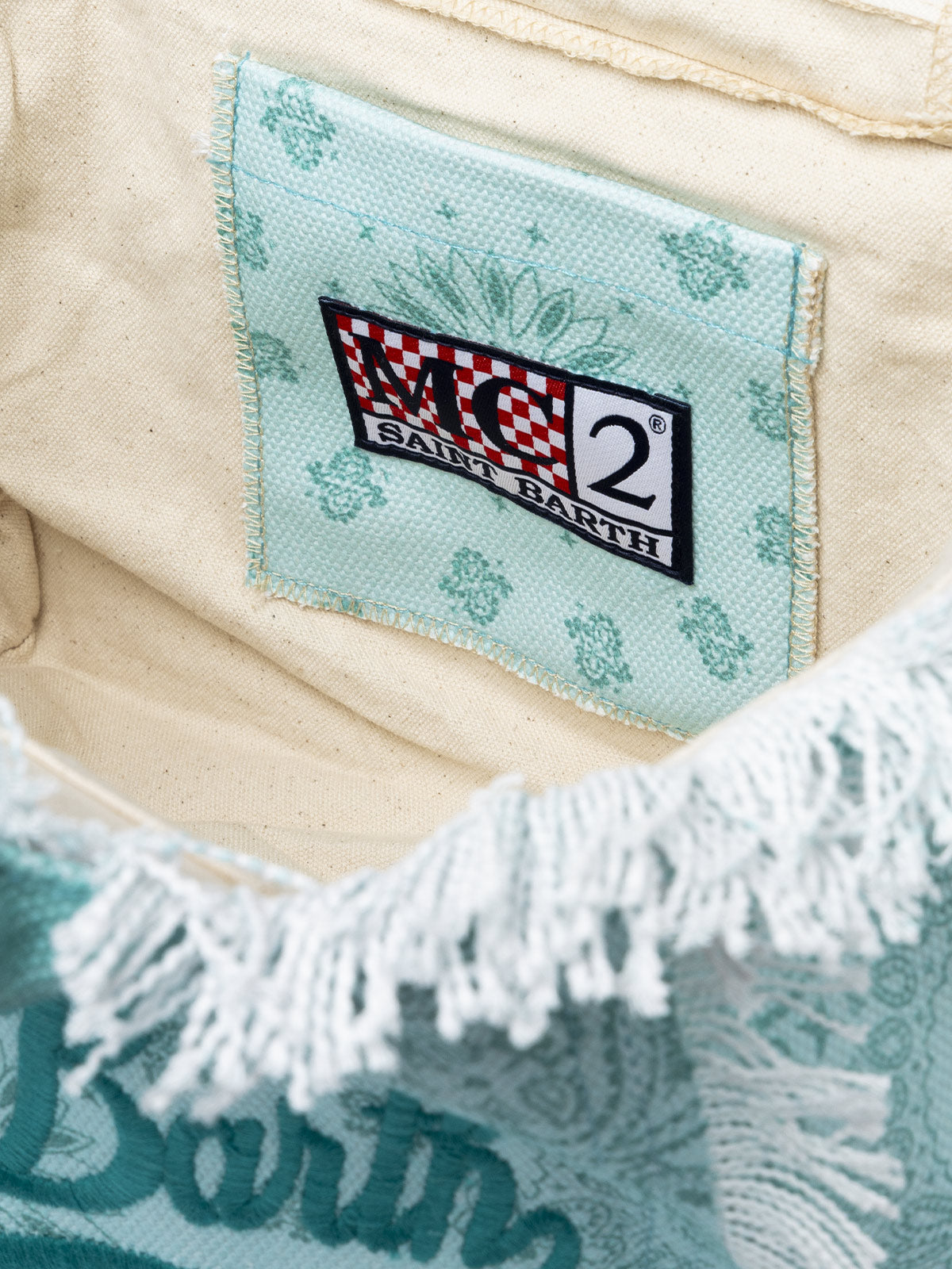 Borsa a mano Colette bandana in tela di cotone verde acqua