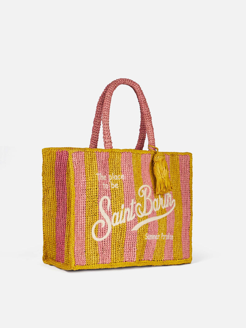 Gestreifte Colette Raffia-Handtasche