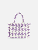 Wollige Colette-Handtasche mit Fransen und Pied-de-Poule-Muster