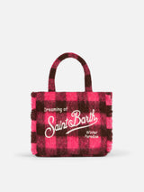 Borsa a mano Wooly Colette con frange e motivo check