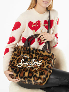 Furry soft Colette handbag with animalier jacquard print