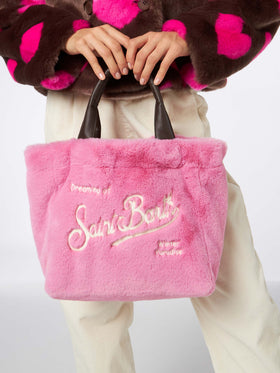 Furry soft Colette fuchsia handbag with shoulder strap