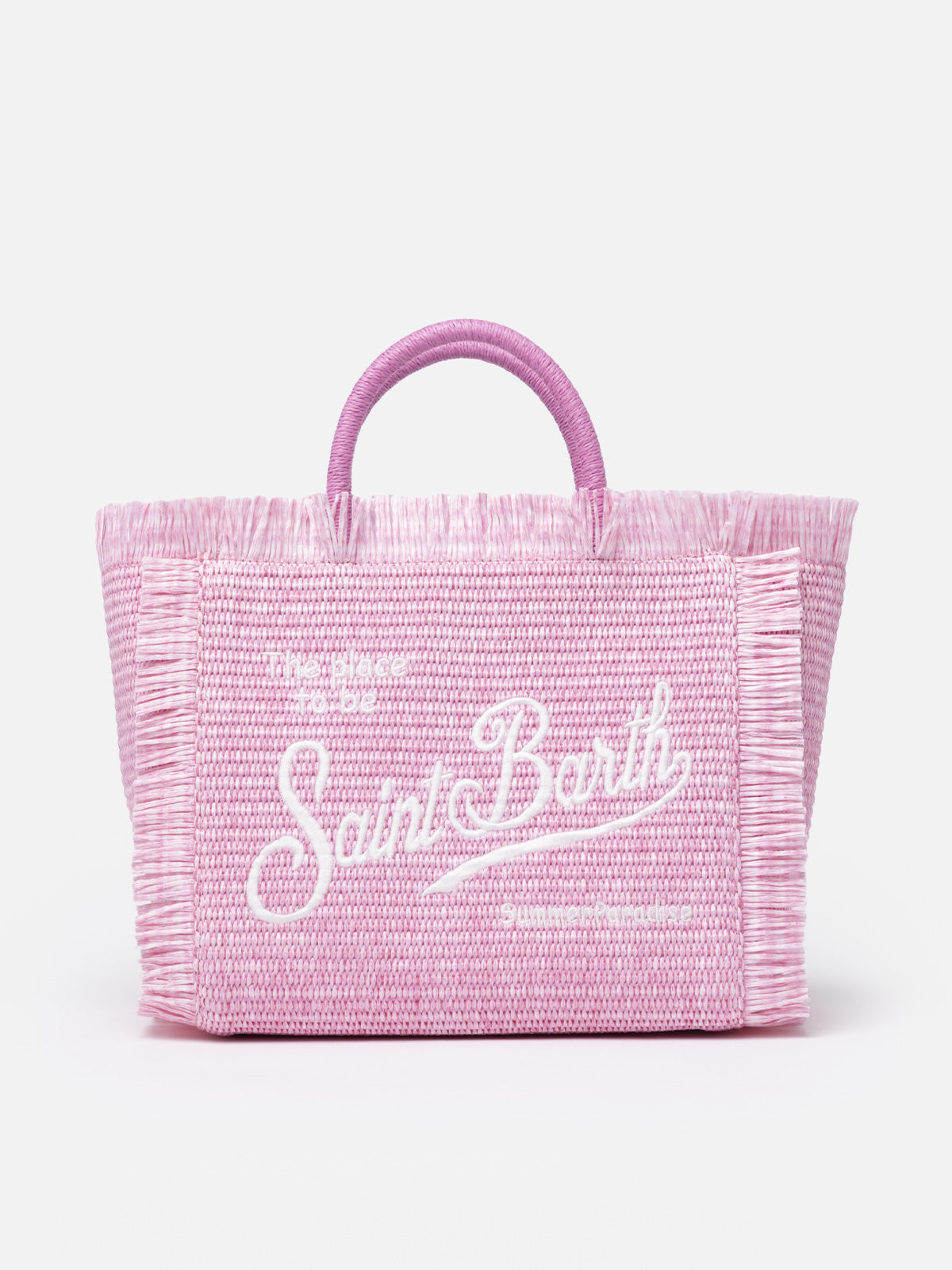 Rosafarbene Colette Straw-Handtasche mit Stickerei