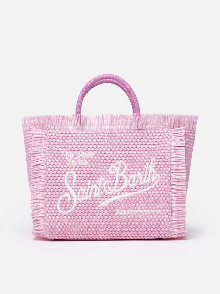 Rosafarbene Colette Straw-Handtasche mit Stickerei