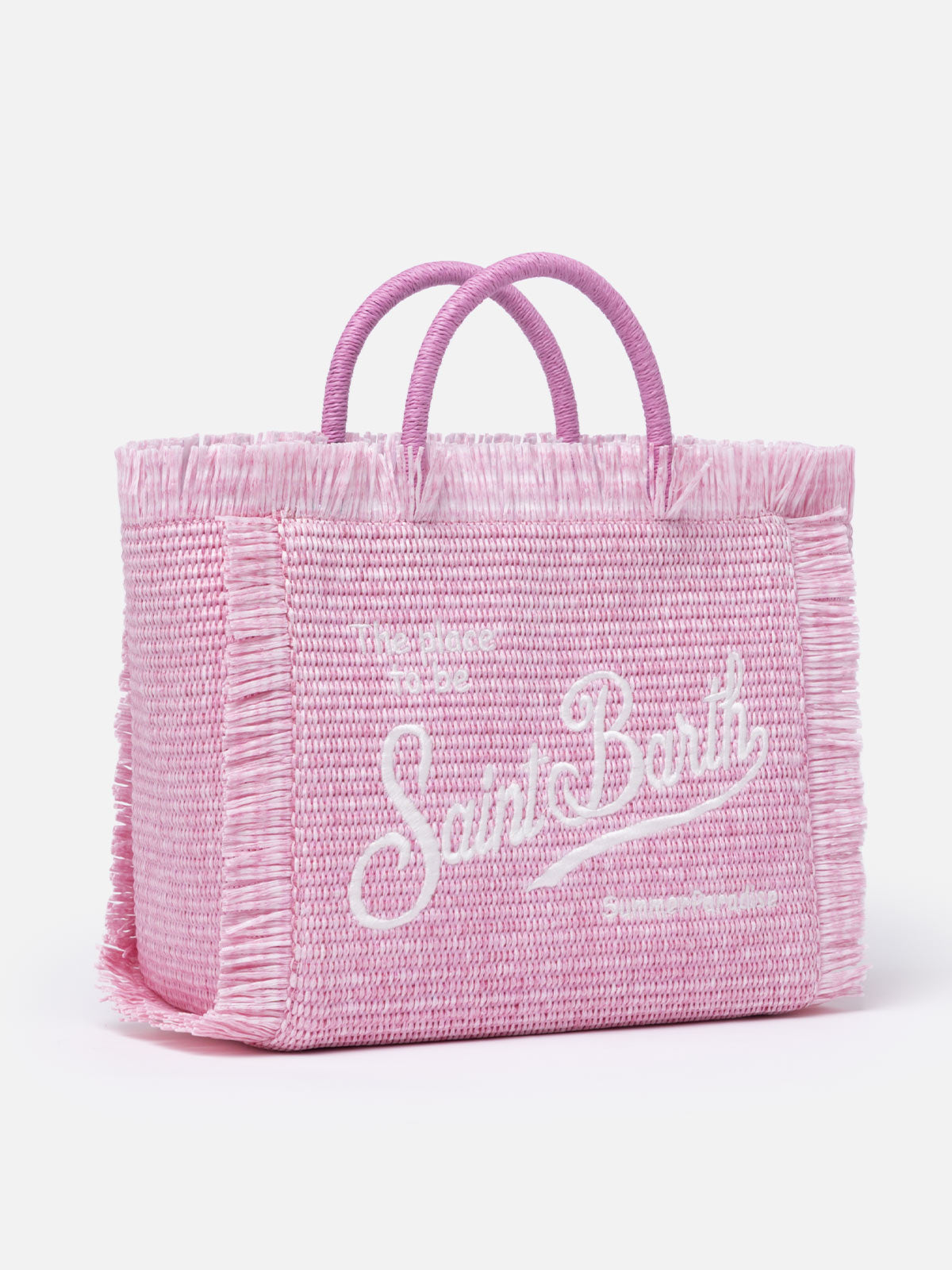Rosafarbene Colette Straw-Handtasche mit Stickerei