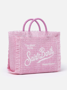 Rosafarbene Colette Straw-Handtasche mit Stickerei