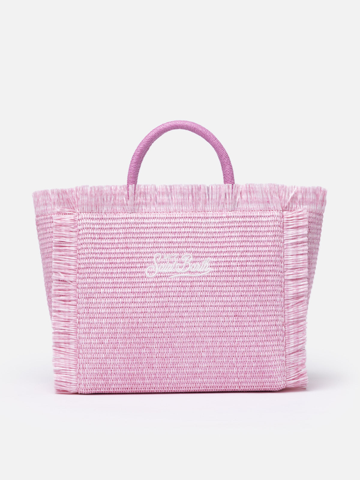 Rosafarbene Colette Straw-Handtasche mit Stickerei