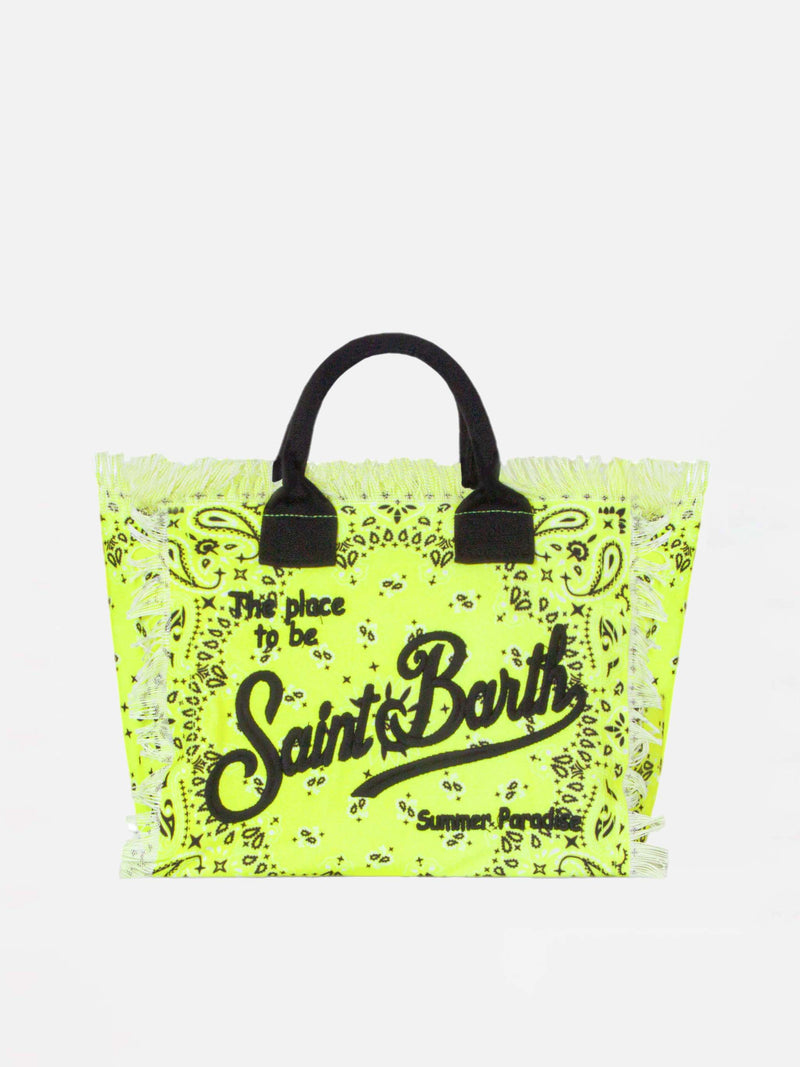 Colette cotton canvas bag with fluo yellow bandanna print