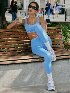 Light blue technical fabric Fify sports top with contrast trim
