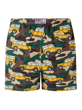 Man lightweight fabric swim-shorts Lighting with off-road car print
