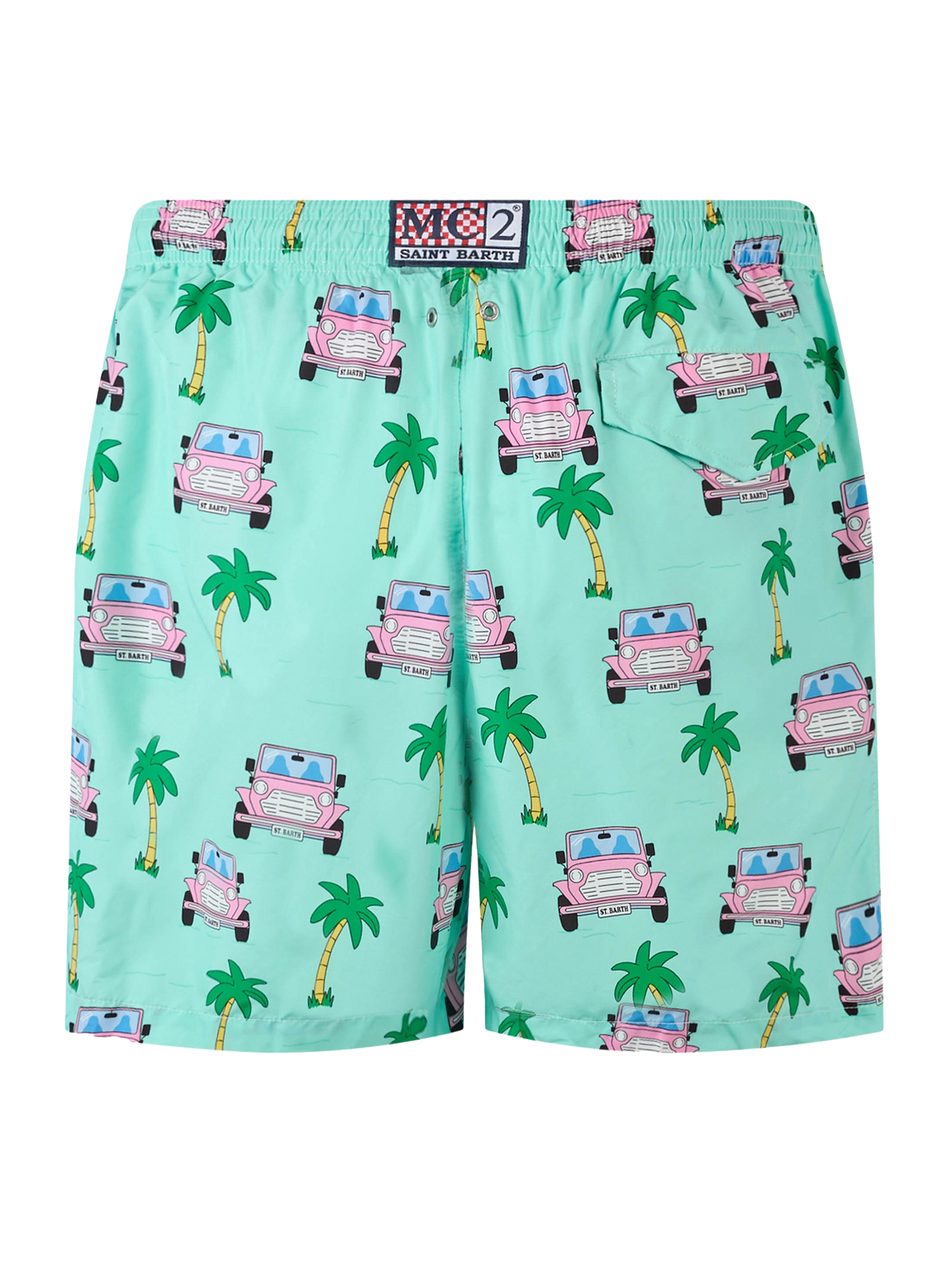 Man lightweight fabric swim-shorts Lighting with off-road car print