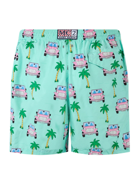 Man lightweight fabric swim-shorts Lighting with off-road car print
