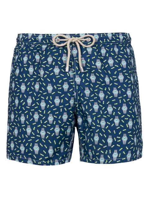 Man lightweight fabric swim-shorts Lighting Micro Fantasy with watches print - MC2 Saint Barth